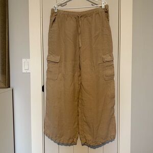 Women’s Caslon Wide Leg Linen Cargo Pants, Oxford Tan, Size L